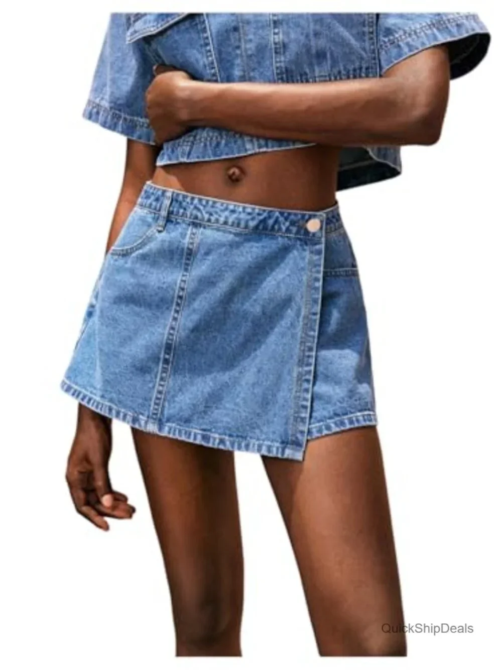 Low Rise Jean Shorts Skort Wrap Mini Button Front Y2K Denim Jorts